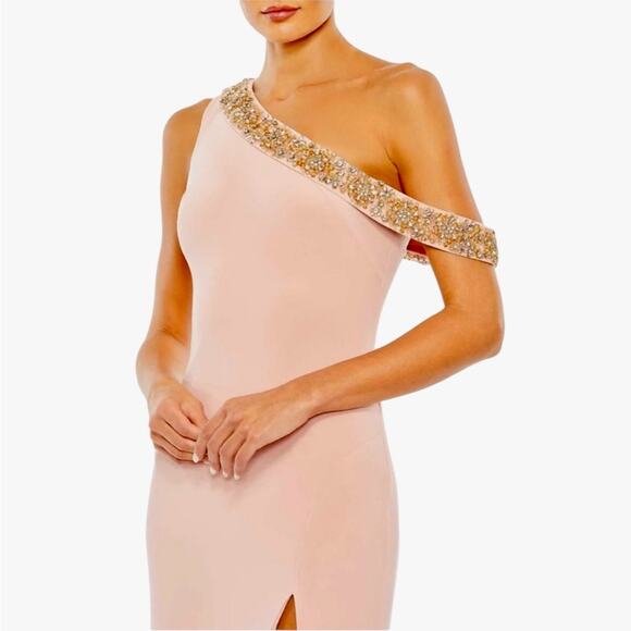 *NWOT Mac Duggal Beaded Drop Shoulder Jersey Gown Rose – Sz 12 - Picture 3 of 10